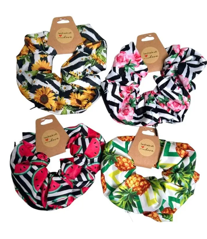 Haargummi mit Reißverschluss - floral und fruchtiges Design